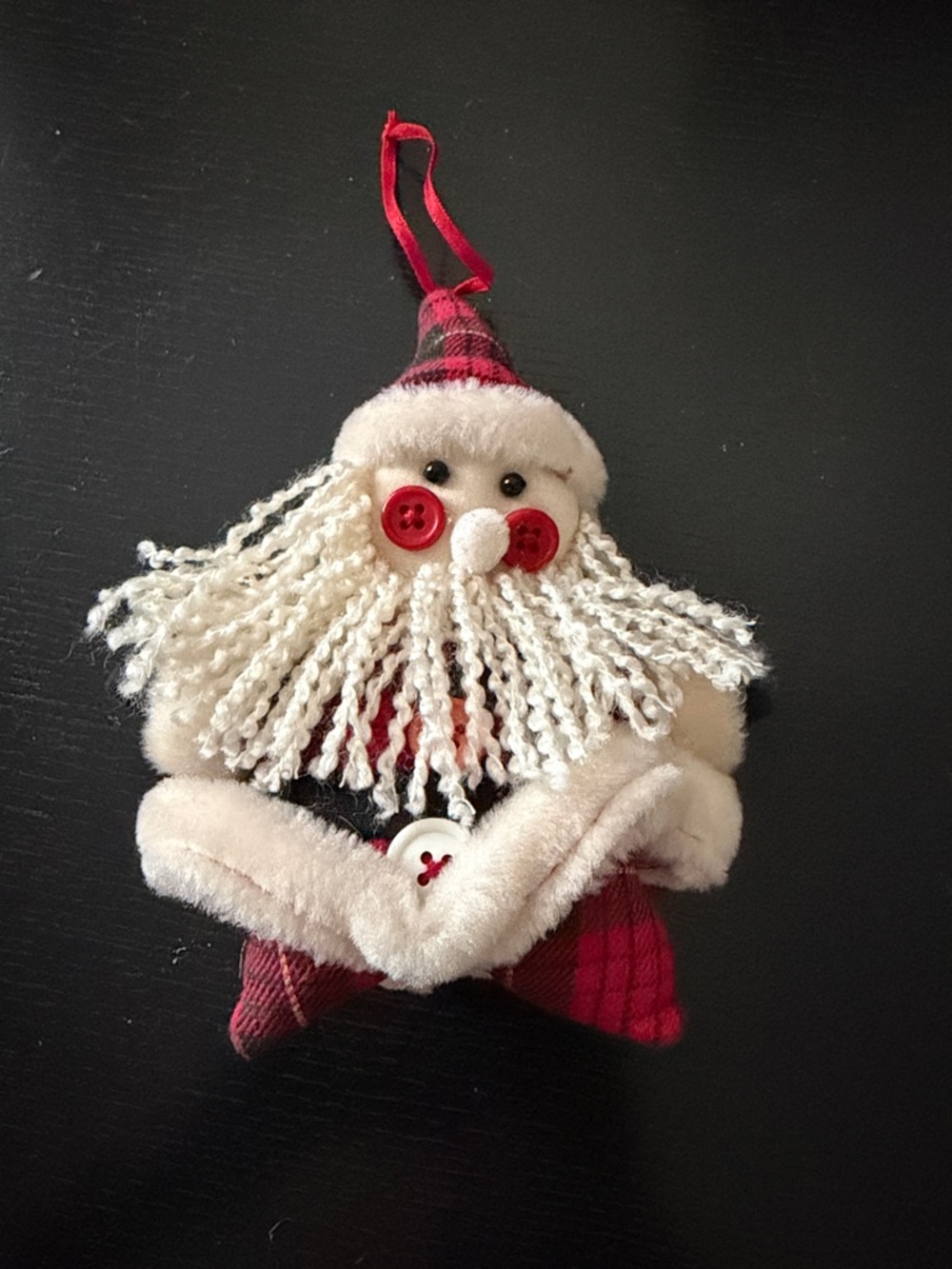 Christmas Plush Santa Ornament in Red and Cream